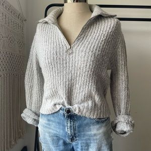 Light gray knit half zip sweater
